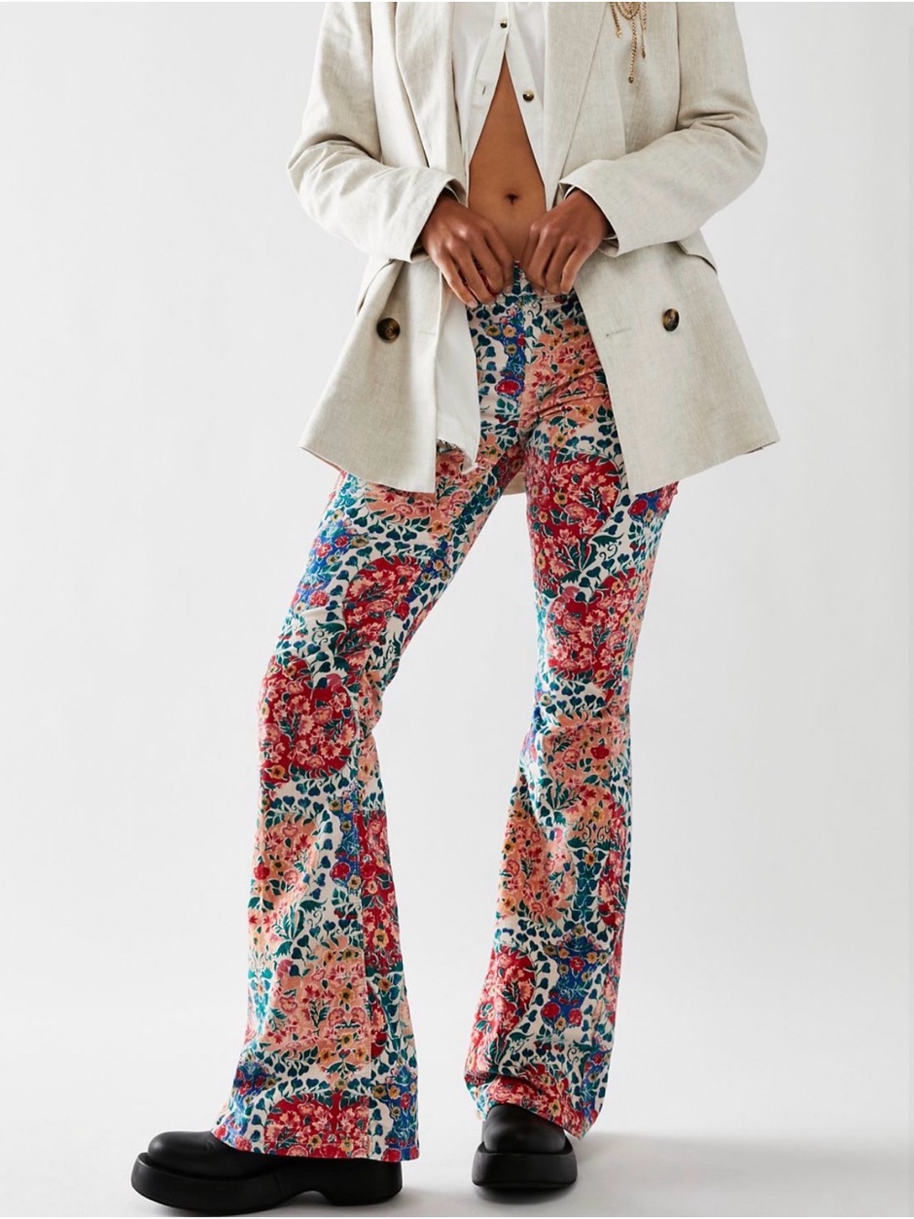 We The Free Pull On Corduroy Printed Flares Floral Boot Cut Retro Boho 25 Short